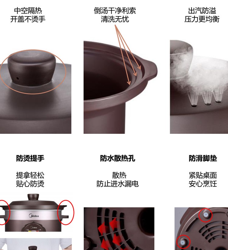 美的（Midea）电炖锅 6mm厚釜 180度冷热冲击 360度立体环绕加热 4小时定时 TGH40D