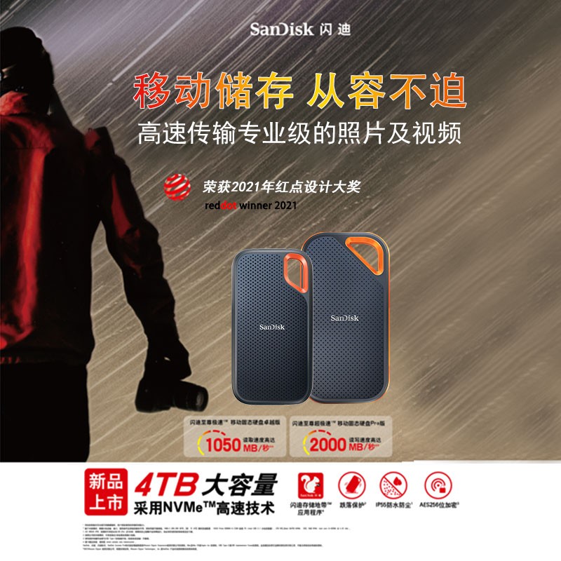 闪迪(SanDisk)2TB Nvme 移动固态硬盘（PSSD）E61至尊极速卓越版 传输速度1050MB/s IP55等级三防保护