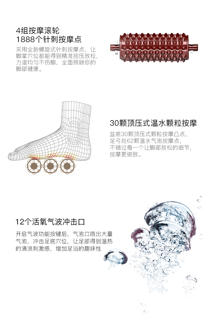 泰昌（Taicn）足浴盆 脚动滚轮按摩洗脚盆泡脚桶气波按摩加热恒温熏蒸泡脚盆 TC-08AJ8H
