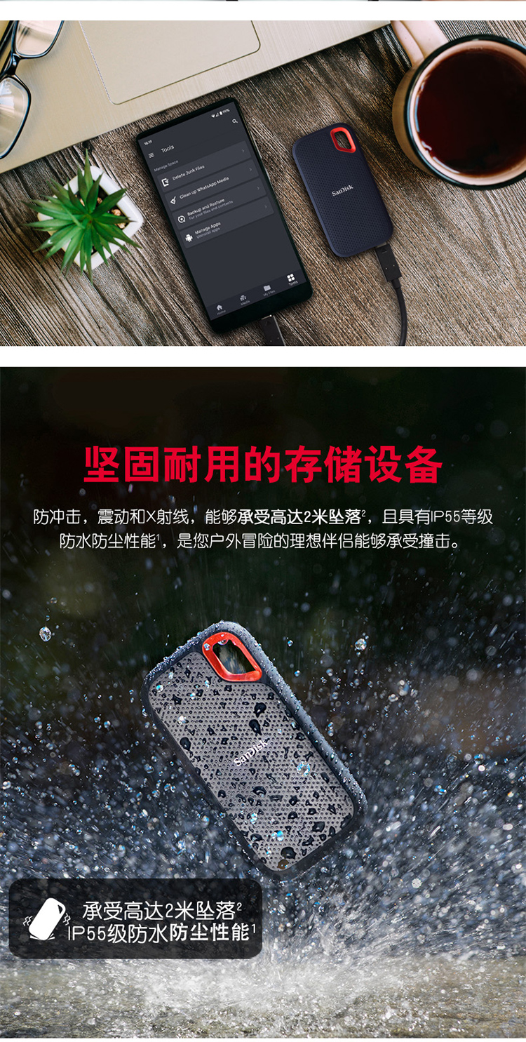 闪迪(SanDisk)1TB Nvme 移动固态硬盘（PSSD）E61至尊极速卓越版 传输速度1050MB/s IP55等级三防保护