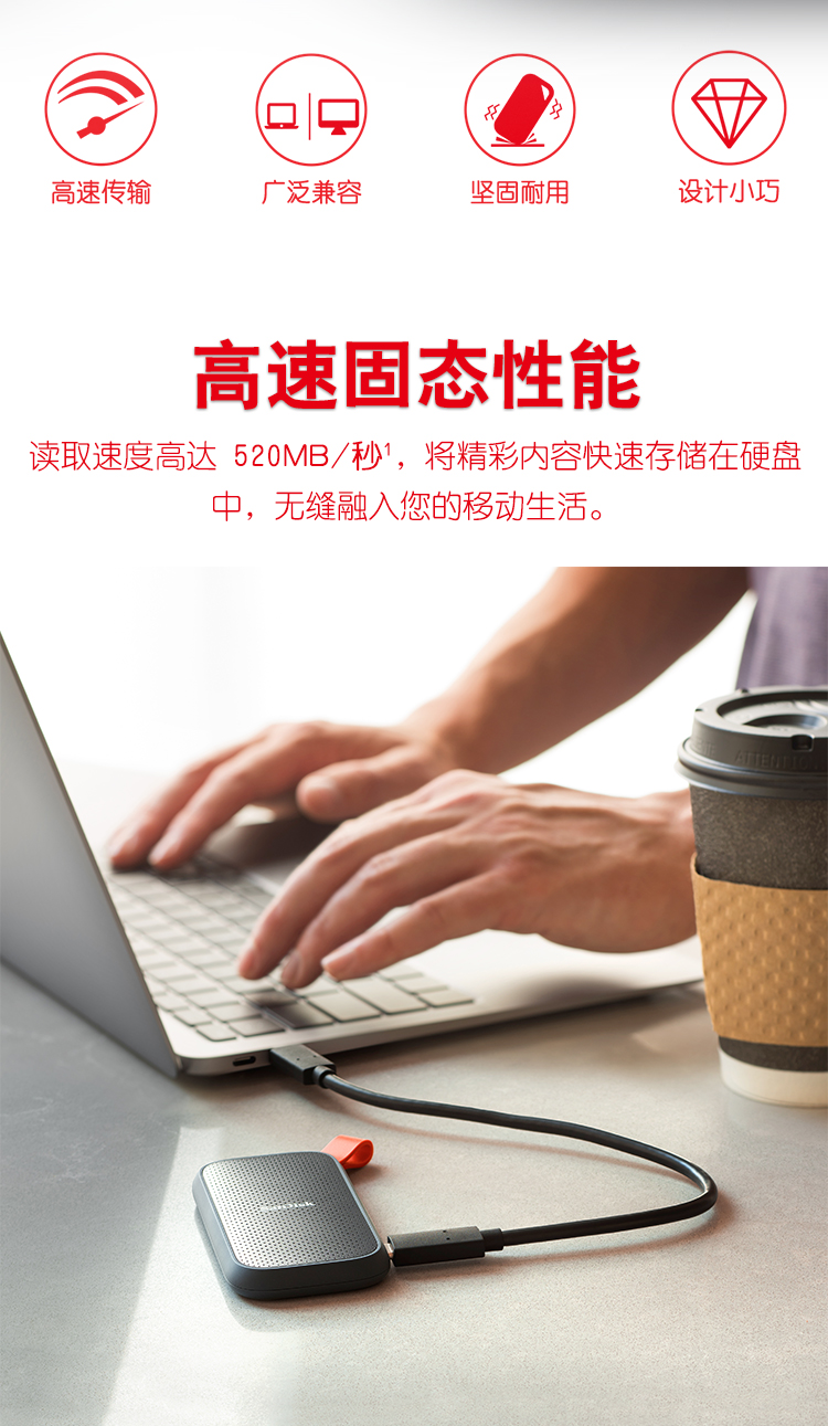 闪迪(SanDisk)1TB Type-c USB3.2 移动固态硬盘（PSSD）E30高速版 传输速度520MB/s
