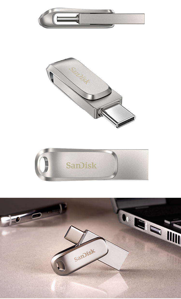 闪迪(SanDisk)64GB Type-C USB3.1 手机U盘 DDC4至尊高速酷锃 读速150MB/s 全金属旋转双接口 手机电脑用