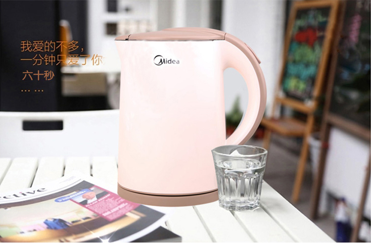美的Midea电水壶H415E2j304不锈钢双层1.5L