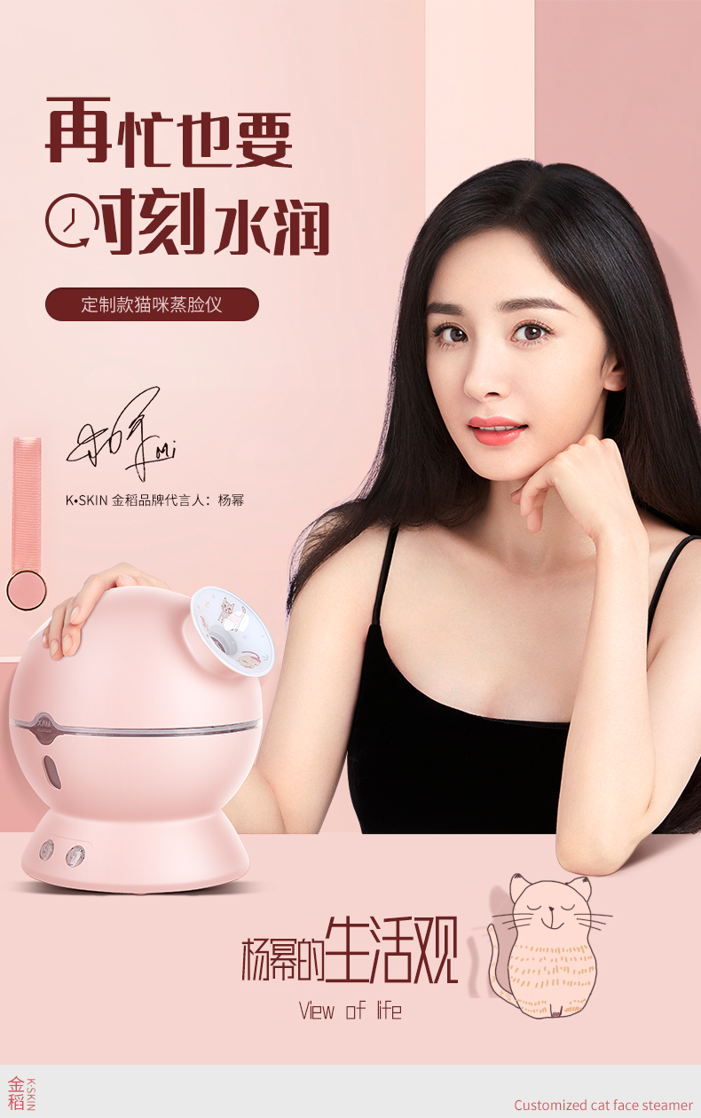 金稻（K-SKIN）美容器 蒸脸器 美容仪 冷热喷 纳米离子 喷雾补水仪 面膜搭档 蒸脸仪 KD23313粉色猫咪款