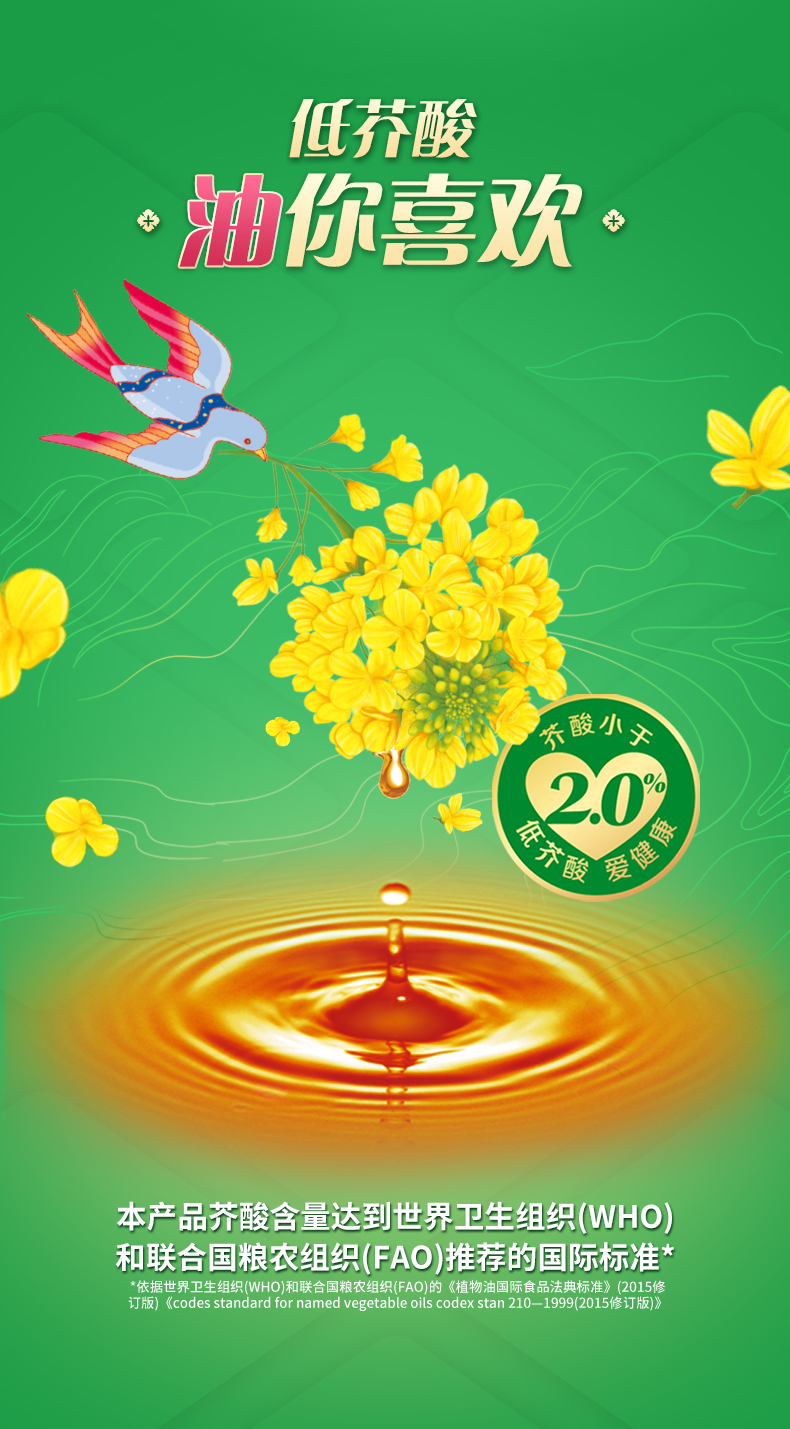 鲁花香味家族低芥酸浓香菜籽油5L