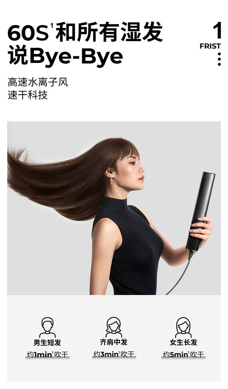直白高速水离子吹护机 高速水离子护发 电吹风机 HLX1