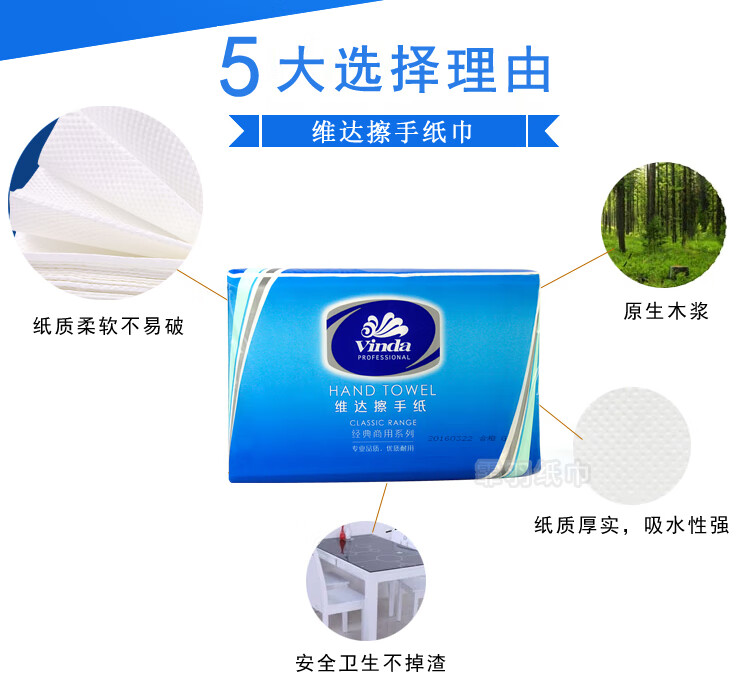 维达（Vinda）擦手纸200抽张20包（蓝包）抽取式卫生纸厨房商用三折手纸巾VS2060