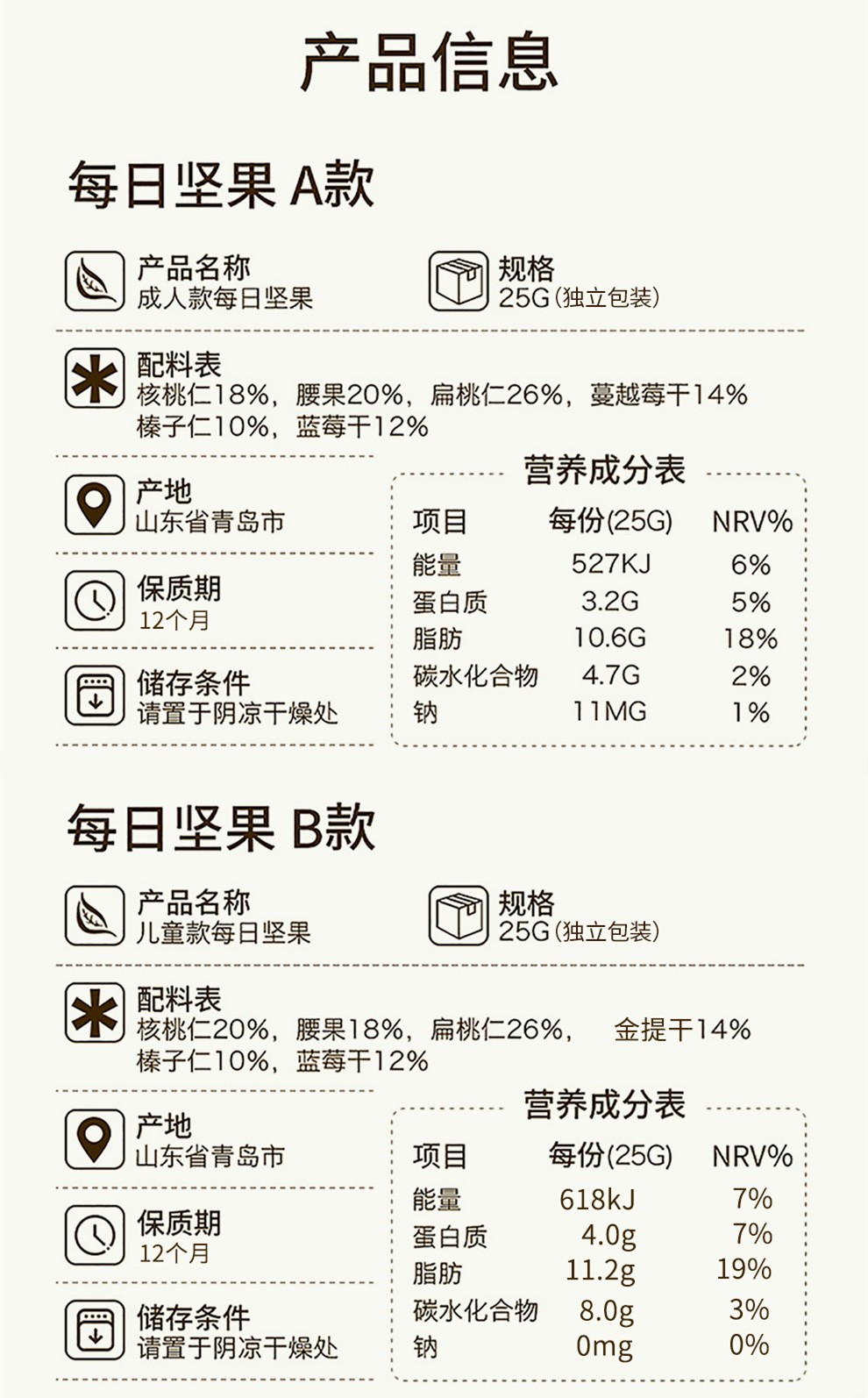 沃隆休闲零食坚果炒货办公室小吃每日坚果B儿童款125g 25克*5袋