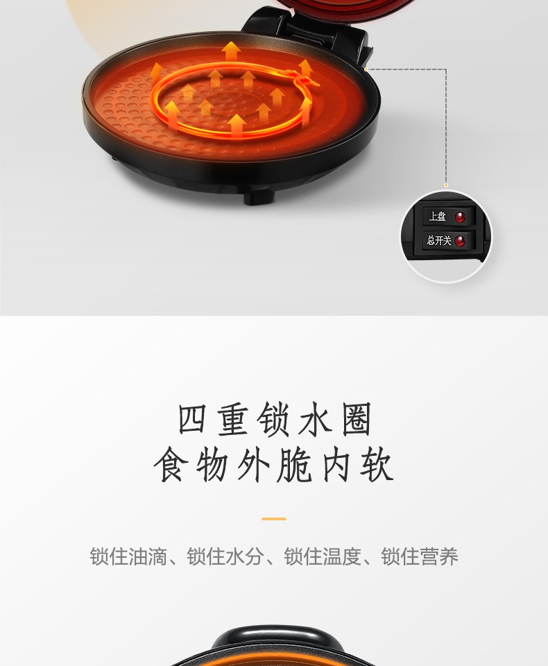 美的（Midea）电饼铛双面加热 电饼档薄饼机家用 煎烤机烙饼机智能（聚能蜂窝烤盘，专业锁水圈）JHN30F