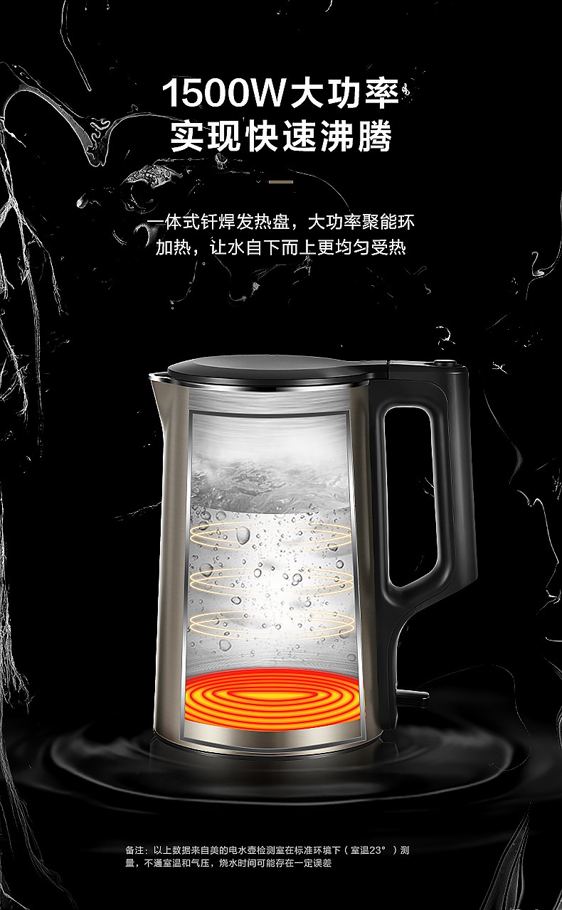 美的（Midea）电水壶/热水瓶1.7L烧水壶 电热水壶家用双钢防烫防干烧热水壶304不锈钢电水壶PJ17A01金色