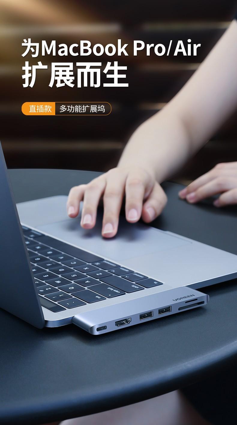 绿联（UGREEN）Type-C扩展坞USB-C转HDMI\/雷电3拓展坞转换器 双C头60560