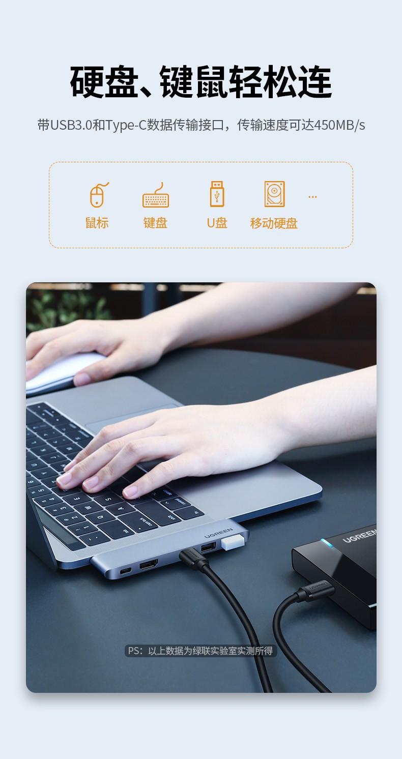 绿联（UGREEN）Type-C扩展坞USB-C转HDMI\/雷电3拓展坞转换器 双C头60560