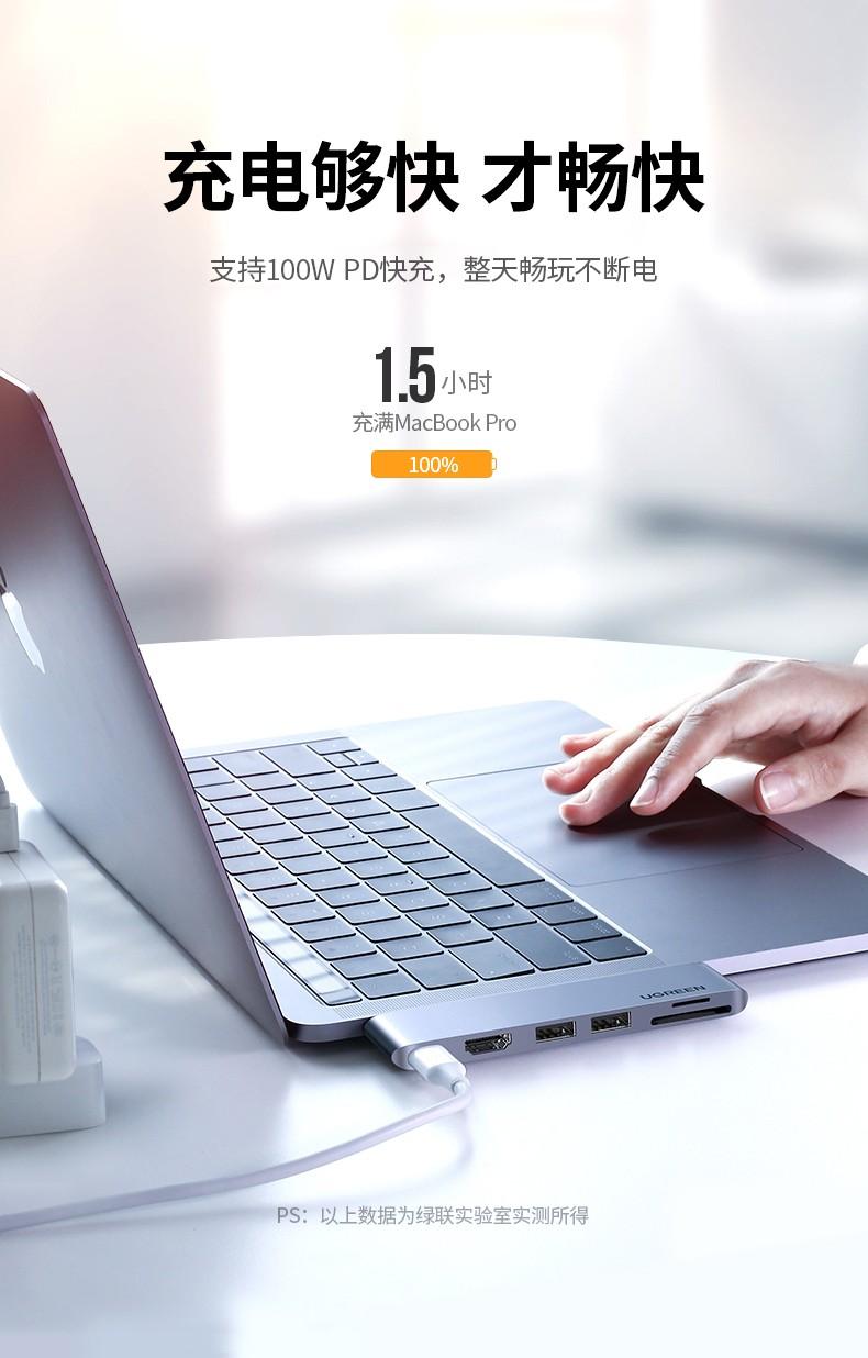 绿联（UGREEN）Type-C扩展坞USB-C转HDMI\/雷电3拓展坞转换器 双C头60560