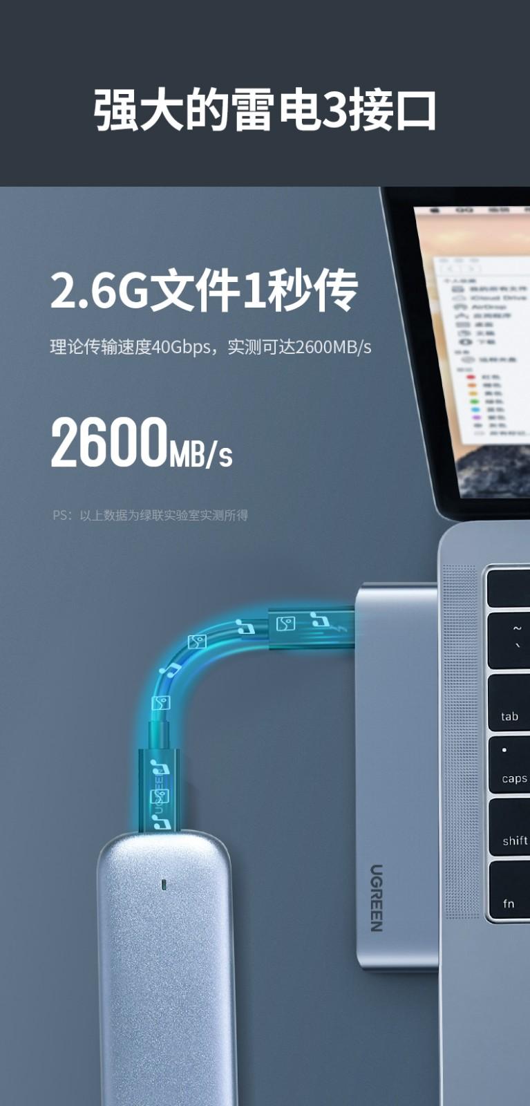 绿联（UGREEN）Type-C扩展坞USB-C转HDMI\/雷电3拓展坞转换器 双C头60560