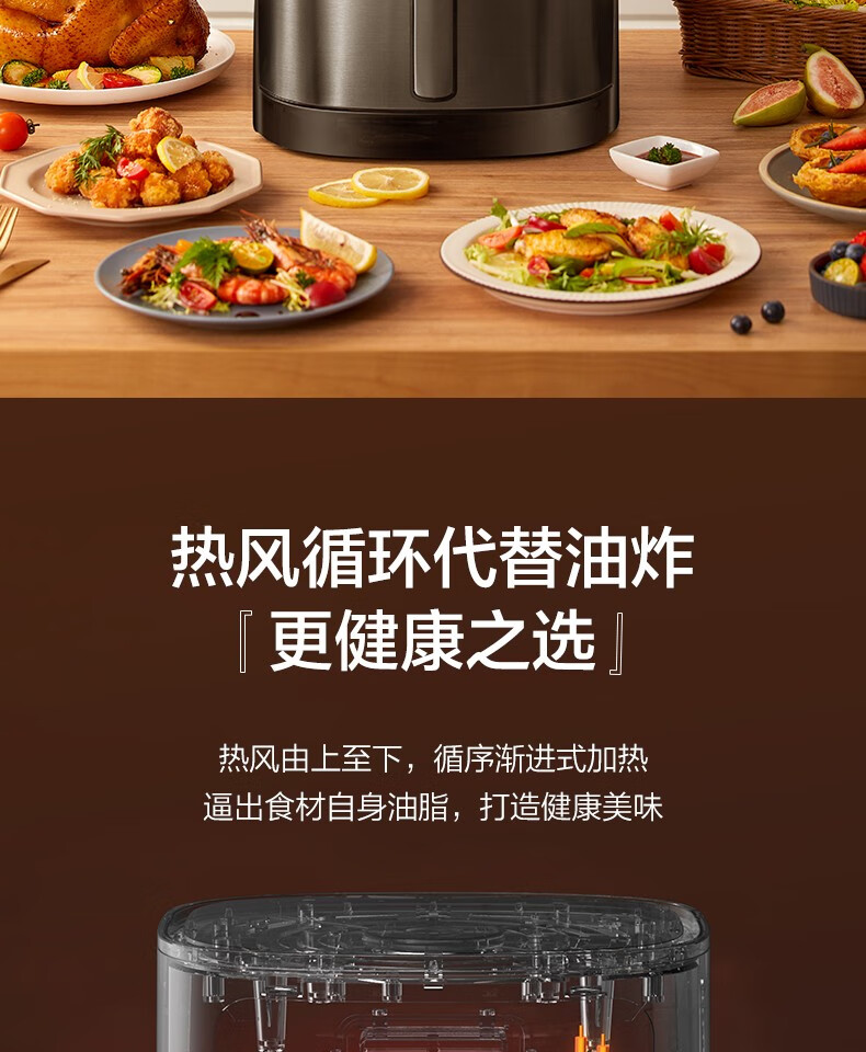 美的（Midea）空气炸锅6.5L大容量 家用多功能 无油煎炸锅薯条机空气炸锅EKZ6503黑灰色