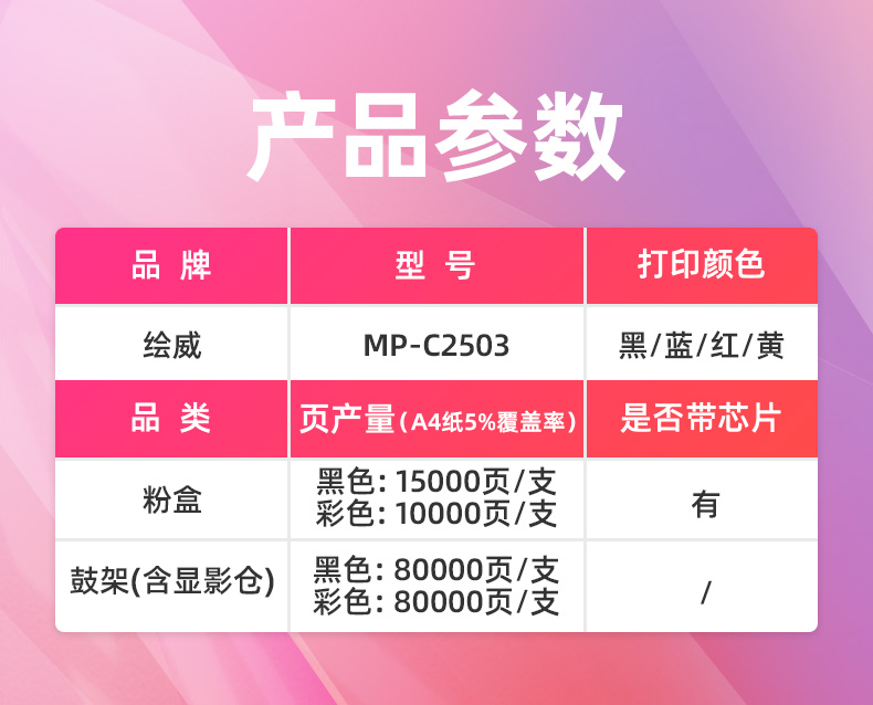 绘威 MP-C2503粉盒 黄色 适用理光Ricoh MP C2003SP C2011SP C2503SP   C2503ZSP 1支装