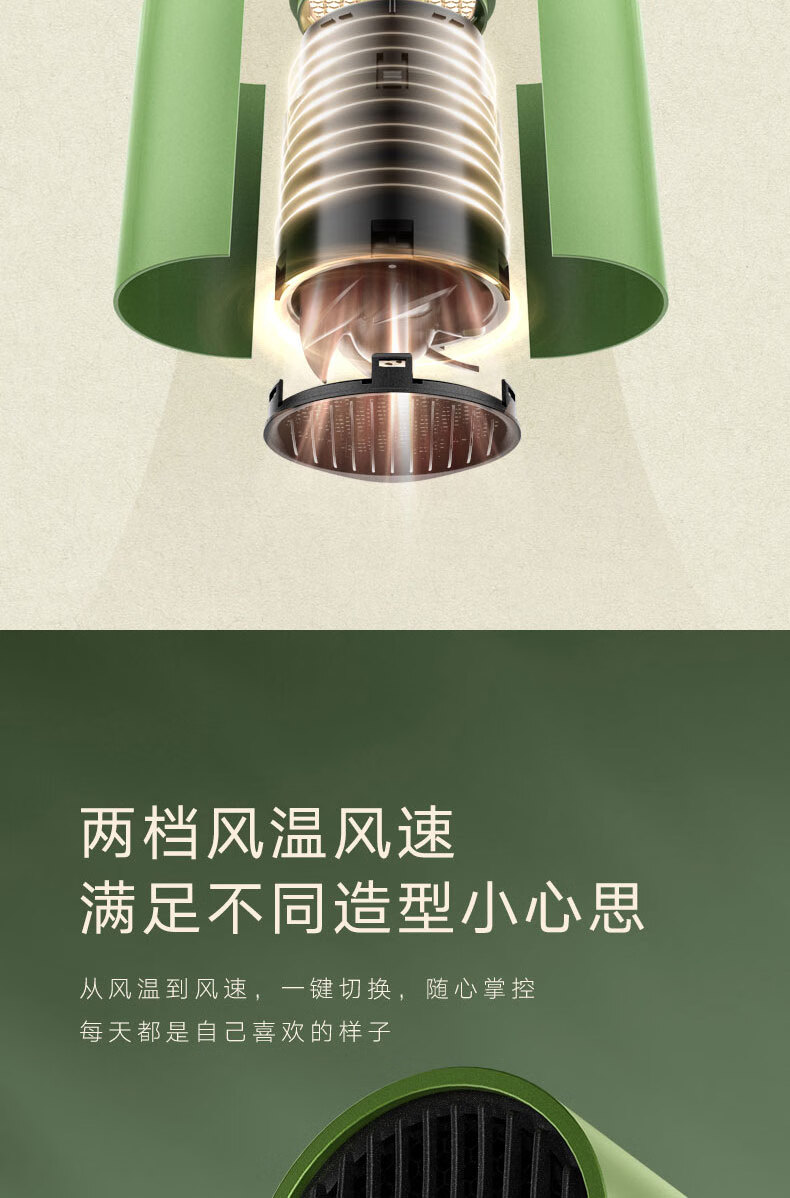 美的（Midea）电吹风（仙踪绿） 3000万负离子电吹风 家用速干护发吹风筒 MB-AJ0502