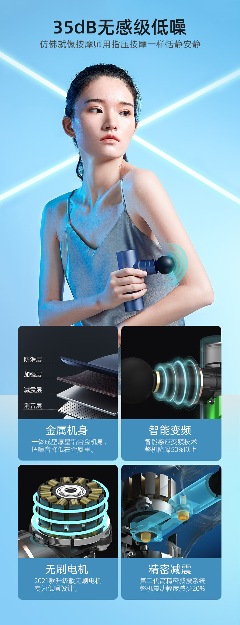 云康宝 金属筋膜枪按摩器动力强劲长续航低噪 迷你便携灰色