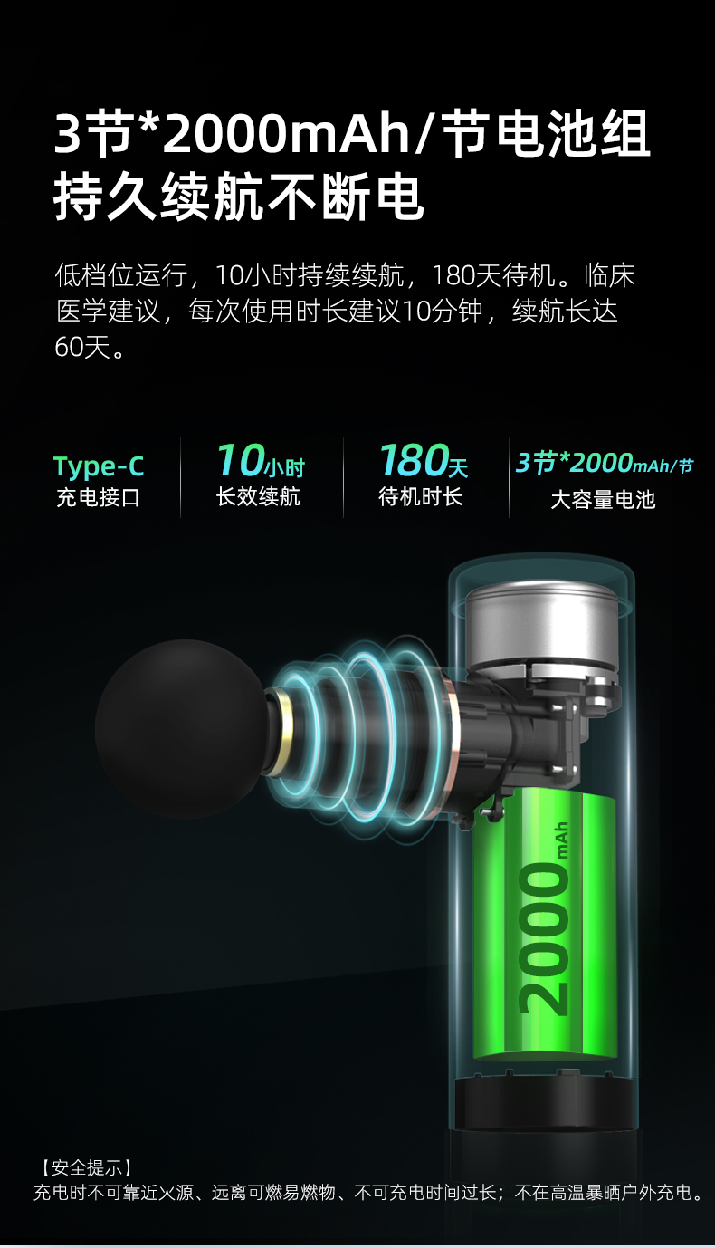 云康宝 金属筋膜枪按摩器动力强劲长续航低噪 迷你便携灰色