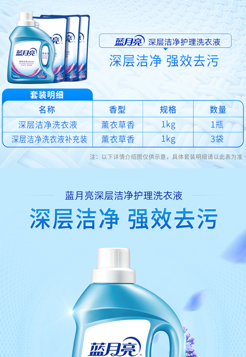 蓝月亮洗衣液套装洁净薰1kg+洁净薰袋1kg*3