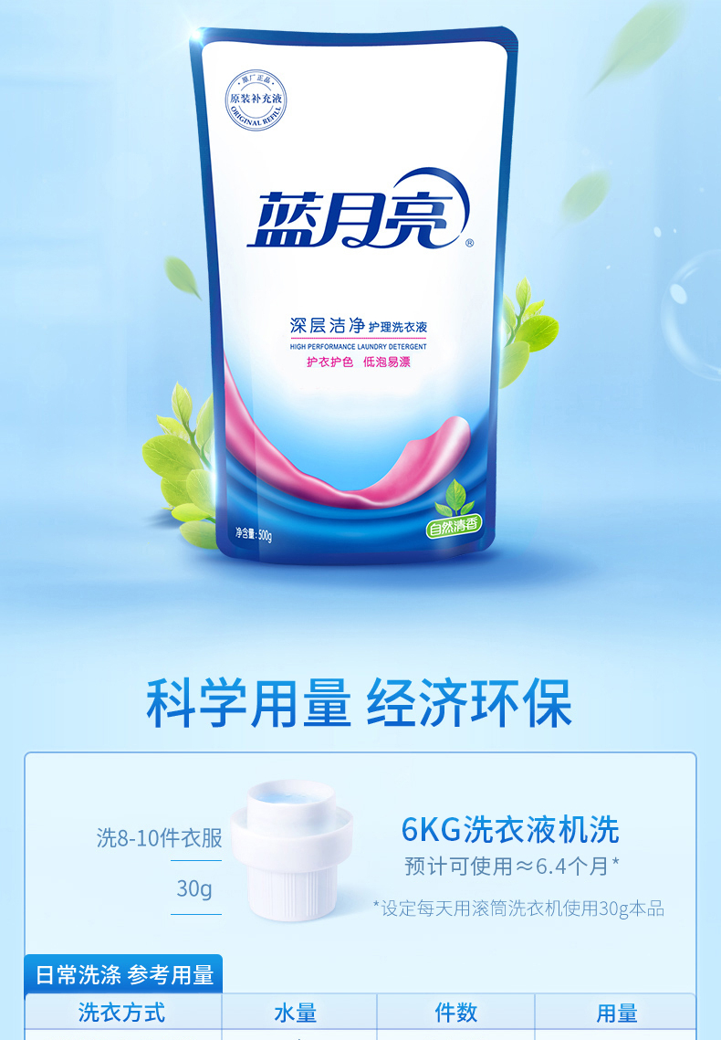 蓝月亮深层洁净洗衣液自然香型500g*12袋 整箱装