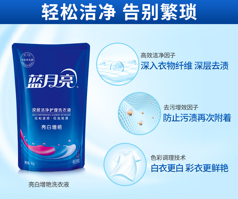 蓝月亮薰衣草亮白增艳洗衣液袋装1kg×6