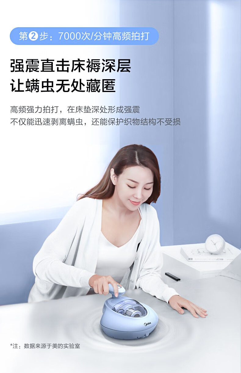 美的（Midea）吸尘器有线手持床上家用吸尘器MT3冰莹粉