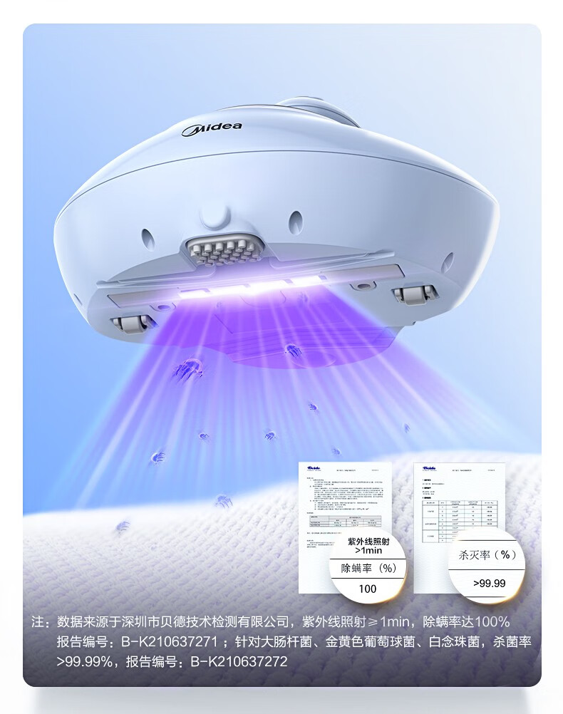 美的（Midea）吸尘器有线手持床上家用吸尘器MT3冰莹粉