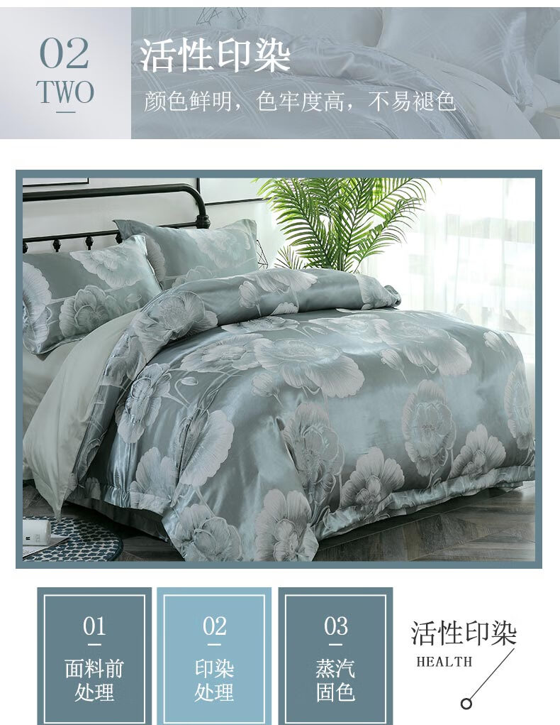 恒源祥家纺床上用品色织提花四件套  夏洛花语（浅水蓝）1DB1613