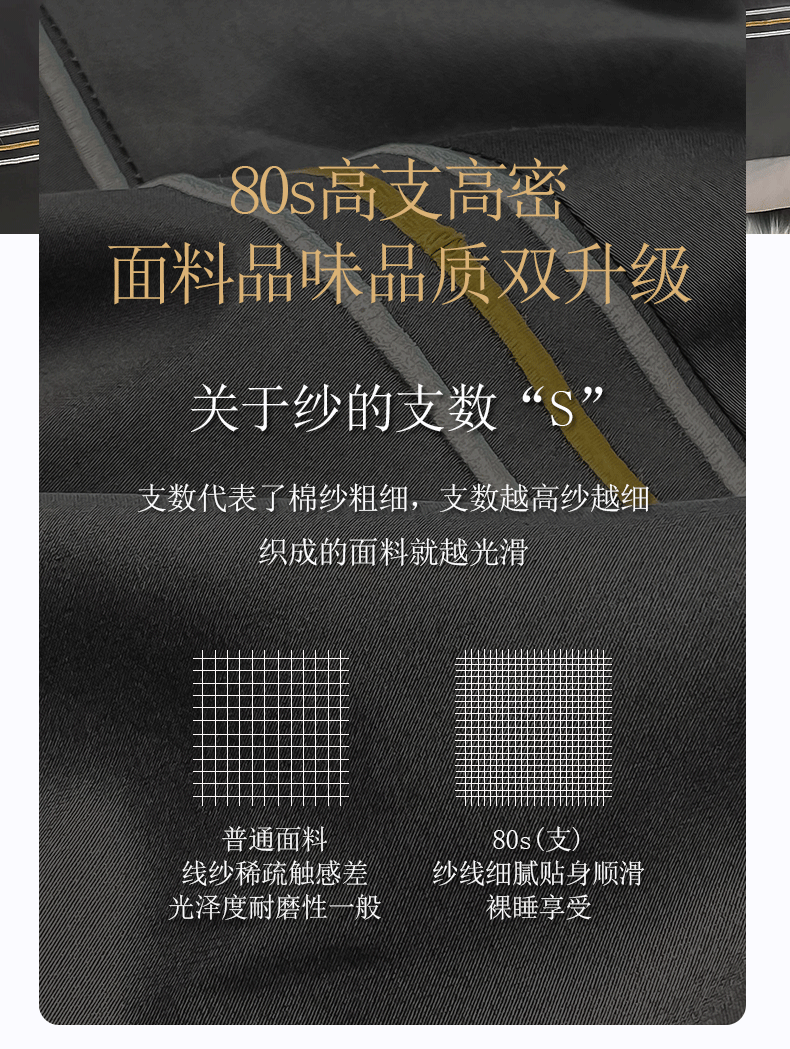 恒源祥家纺床上用品 80S奢品长绒棉四件套  高级灰1DB21613