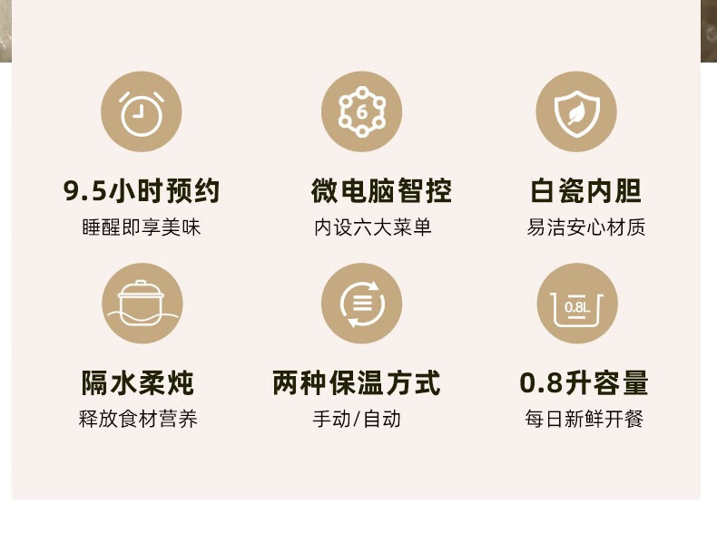 小熊（Bear）电炖锅  DDZ-A08Q6电炖盅小容量隔水炖陶瓷燕窝炖盅煮粥锅迷你宝宝辅食bb煲  白色