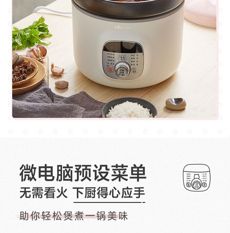小熊（Bear）电砂锅 电炖锅 DSG-B28C1煲汤锅炖汤锅煮粥锅电炖盅快炖锅宝宝辅食锅高温陶瓷