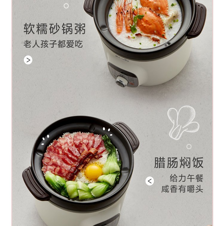 小熊（Bear）电砂锅 电炖锅 DSG-B28C1煲汤锅炖汤锅煮粥锅电炖盅快炖锅宝宝辅食锅高温陶瓷