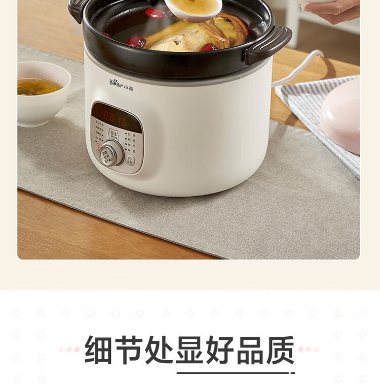 小熊（Bear）电砂锅 电炖锅 DSG-B28C1煲汤锅炖汤锅煮粥锅电炖盅快炖锅宝宝辅食锅高温陶瓷