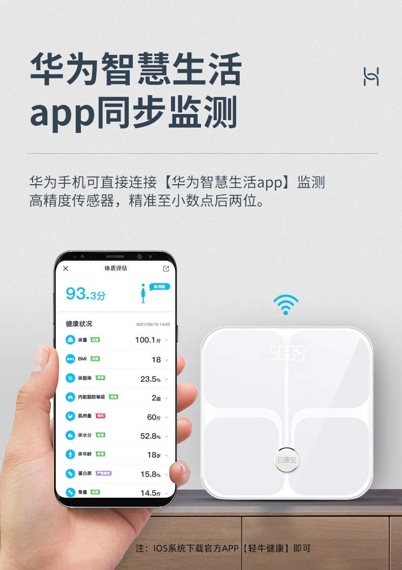 云康宝 智能体脂秤 京东小家智能生态 WiFi+蓝牙双连接 体重秤体脂仪精准家用 电子秤人体健康脂肪称 白色