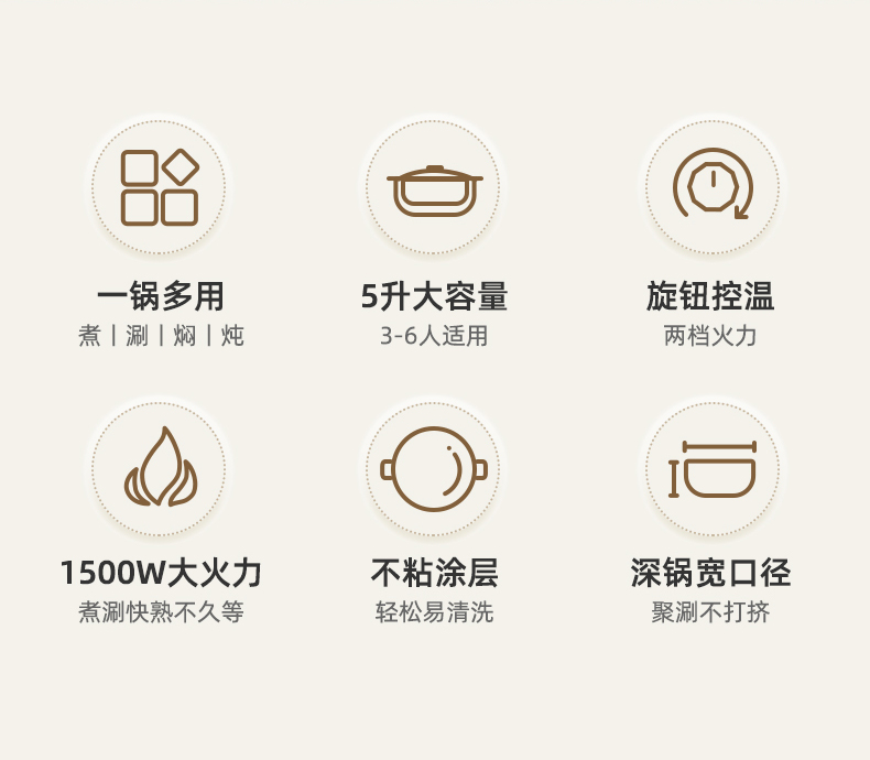 小熊（Bear）电火锅DRG-D50C3  家用5升大容量多功能电热料理锅 电火锅