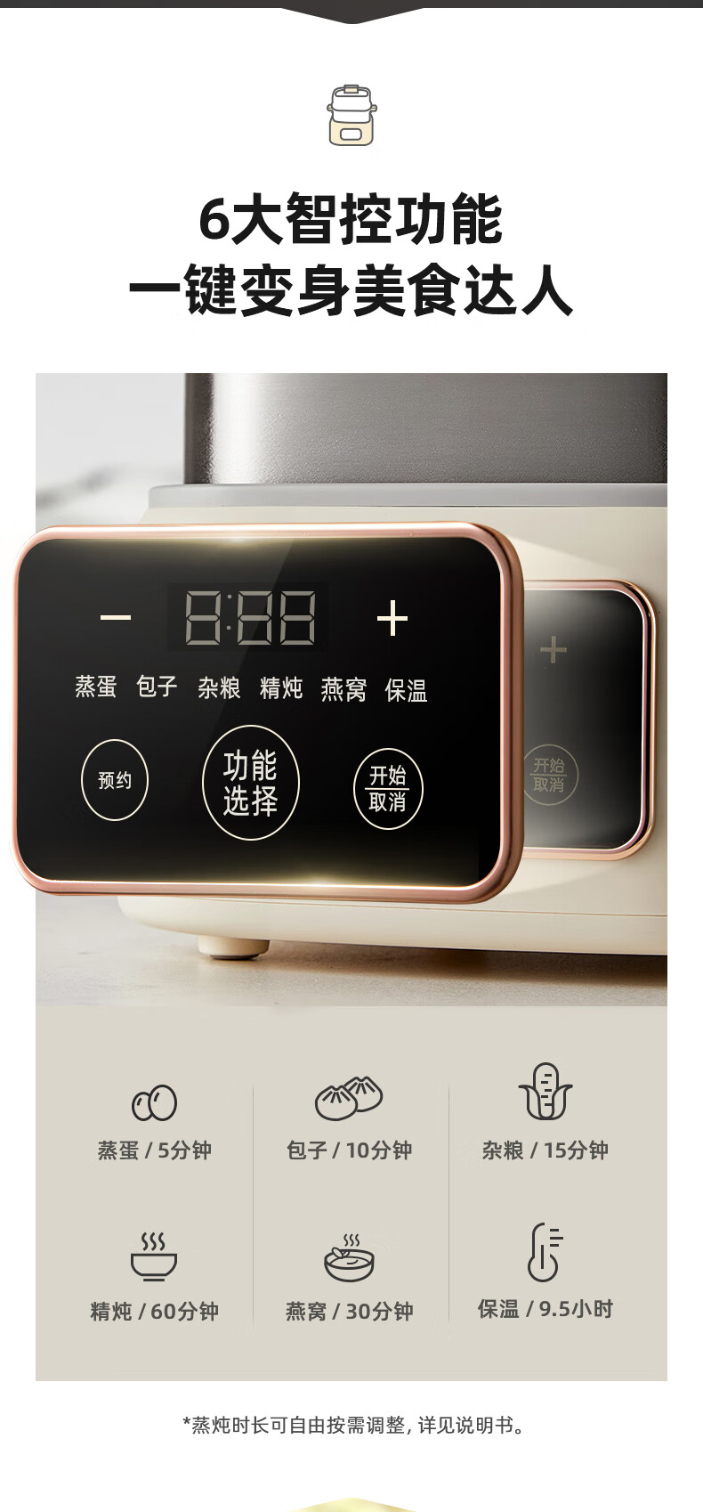 小熊（Bear）煮蛋器 家用蒸蛋器 钢盒早餐迷你机 自动断电微电脑预约定时 双层大容量配白瓷炖盅 ZDQ-C06H1