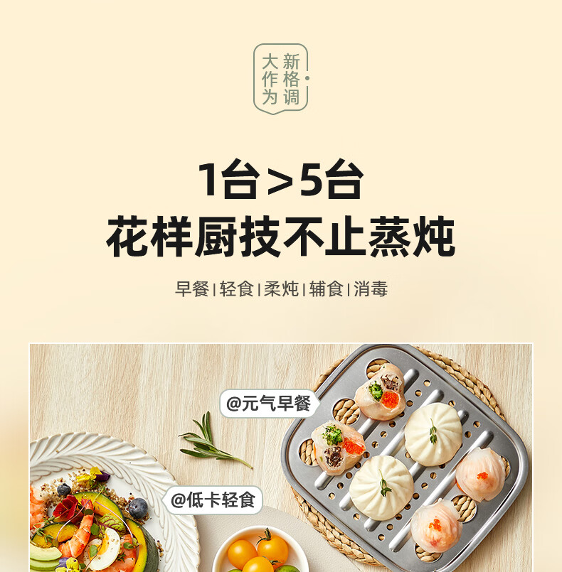 小熊（Bear）煮蛋器 家用蒸蛋器 钢盒早餐迷你机 自动断电微电脑预约定时 双层大容量配白瓷炖盅 ZDQ-C06H1