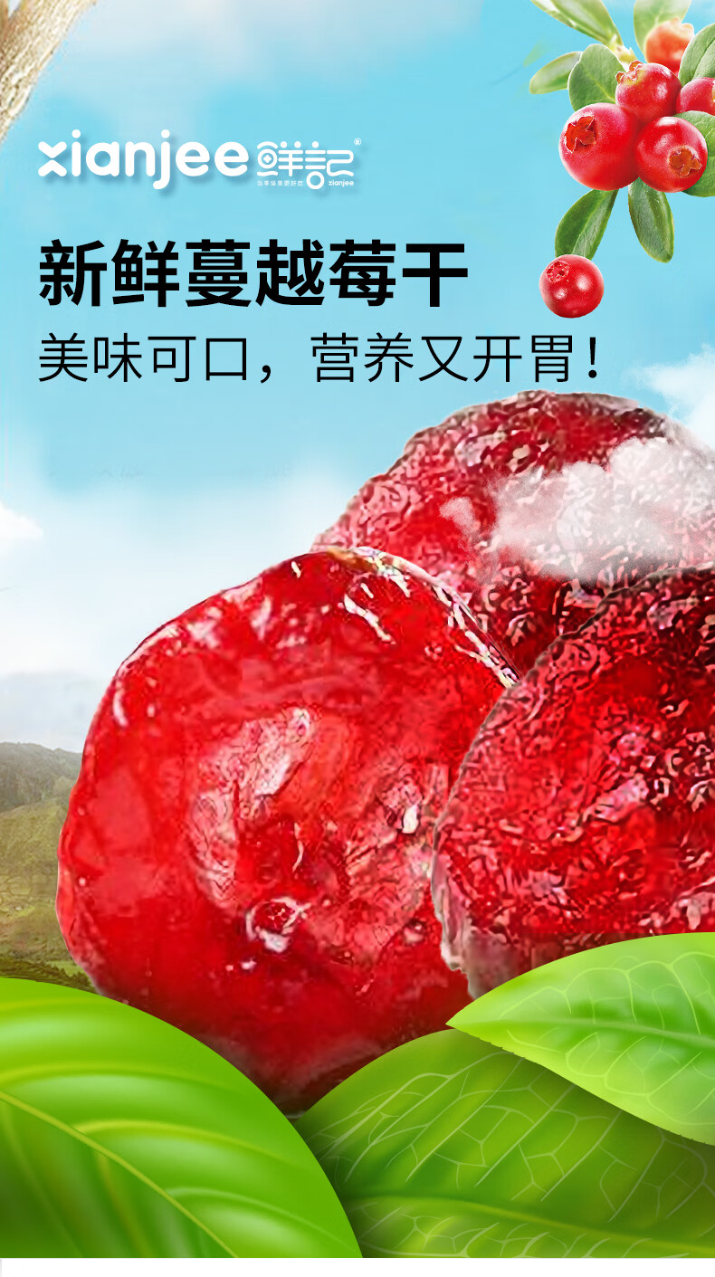 鲜记 蔓越莓干388g/罐 蜜饯果干休闲零食酸甜红宝石果肉果脯 办公休闲零食小吃