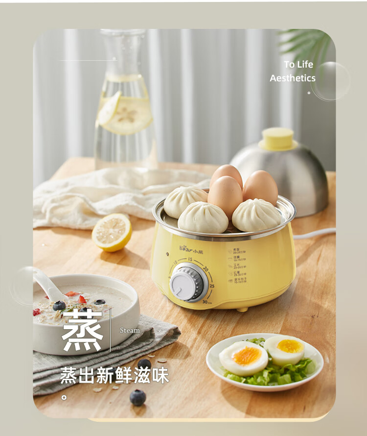 小熊（Bear）煮蛋器 家用双层不锈钢定时防干烧电蒸锅 自动断电迷你蒸蛋器 ZDQ-A14X2