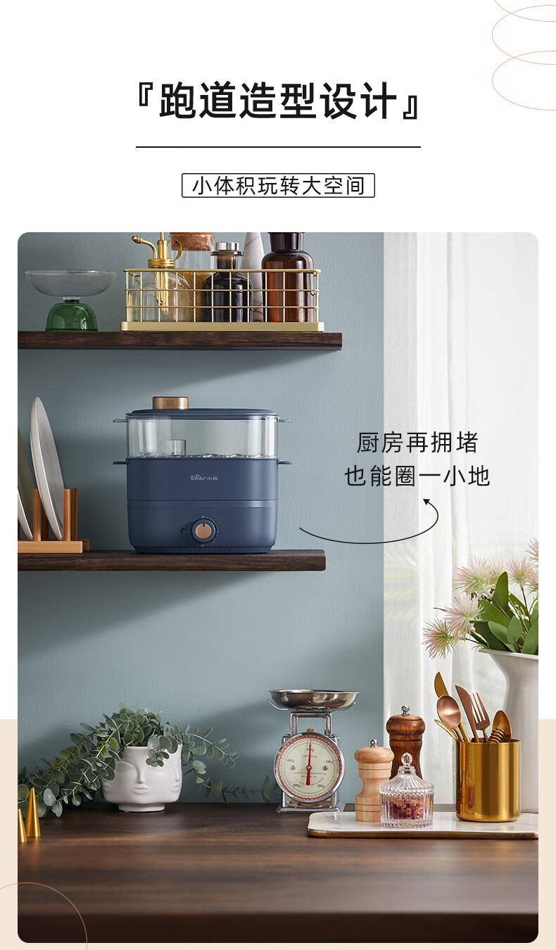 小熊（Bear）煮蛋器 蒸蛋器 迷你电蒸锅 小型家用自动断电双层旋钮定时 ZDQ-B06G1 蓝色