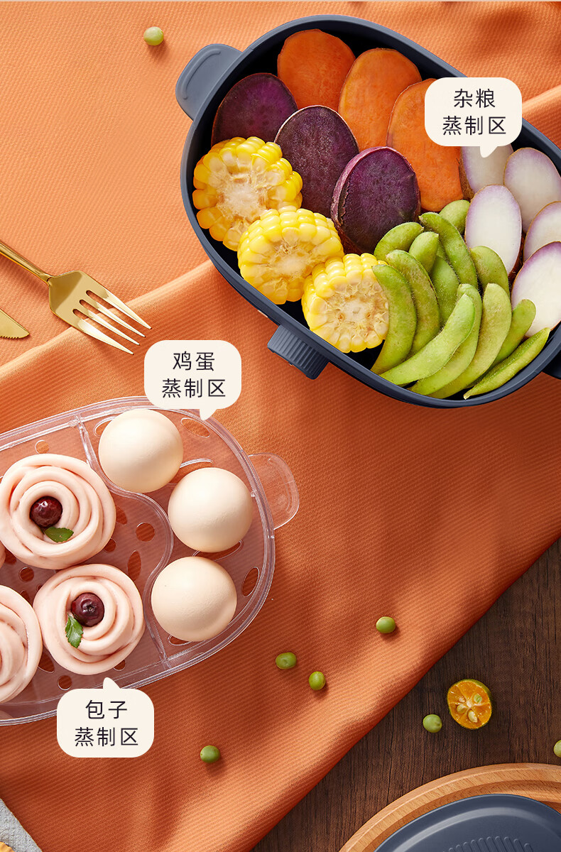 小熊（Bear）煮蛋器 蒸蛋器 迷你电蒸锅 小型家用自动断电双层旋钮定时 ZDQ-B06G1 蓝色