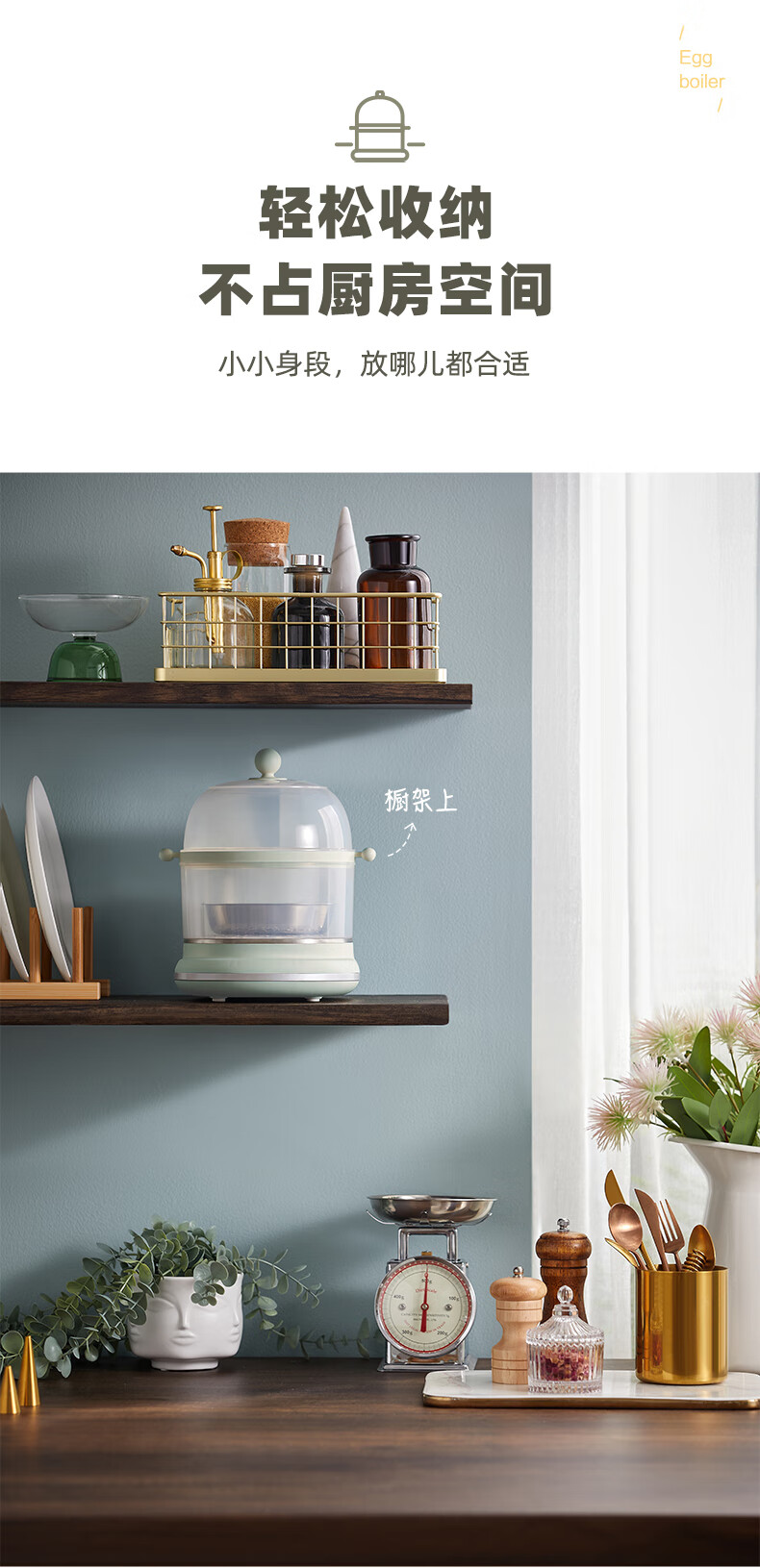 小熊（Bear）煮蛋器 家用早餐迷你蒸蛋器 微电脑可预约 定时自动断电 双层可煮14个蛋 ZDQ-C14B1 浅绿色
