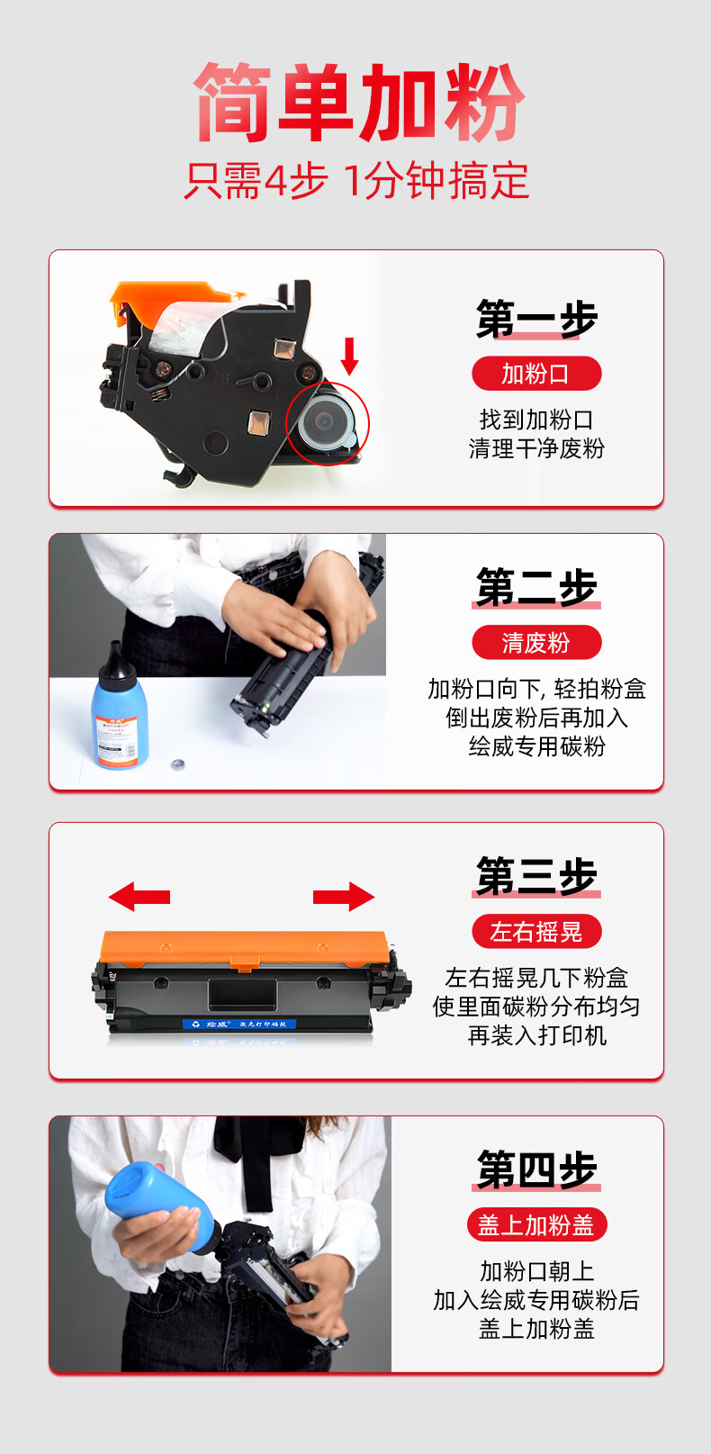 绘威CF230A 30A易加粉粉盒2支装带芯片 适用惠普HP M203d/dw M203dn M227d M227fdw M227sdn/fdn硒鼓 墨粉盒