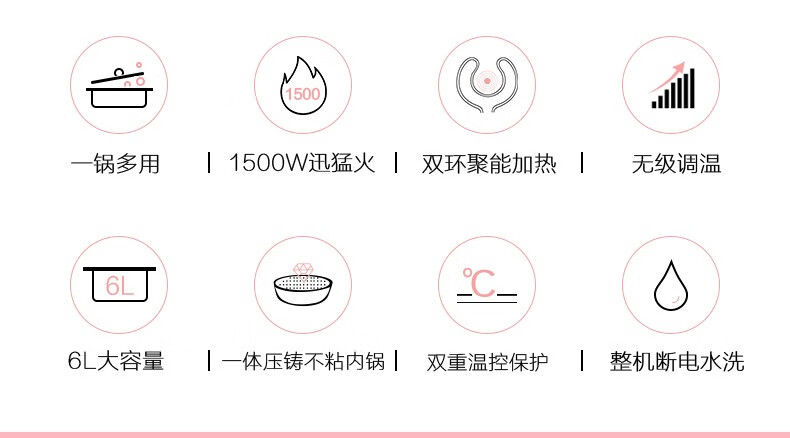 美的（Midea）多用途锅6L大容量电火锅 电煮锅 电热锅 电炒锅 可煎烤高颜值电火锅LHN30D