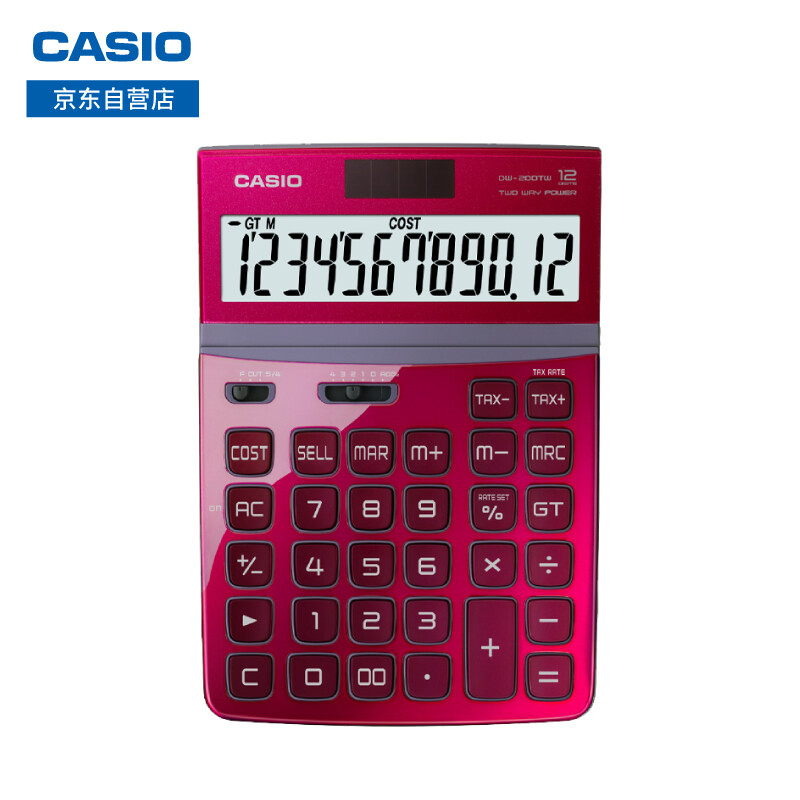 卡西欧（CASIO）魅雅系列 大型计算器 DW-200TW-RD 塑胶按键 大型显示屏 双重电源   浓情红