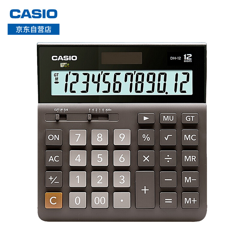 卡西欧（CASIO）中型计算器 12位双电源超宽计算器 塑胶按键 快速反应键 专业计算系列 DH-12-BK 黑色