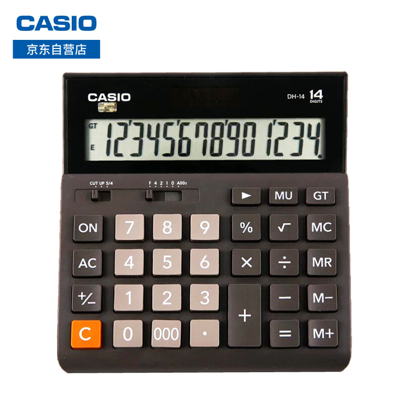卡西欧（CASIO）中型计算器 14位大额计算机 双电源超宽计算器 专业计算系列 DH-14-BK 黑色