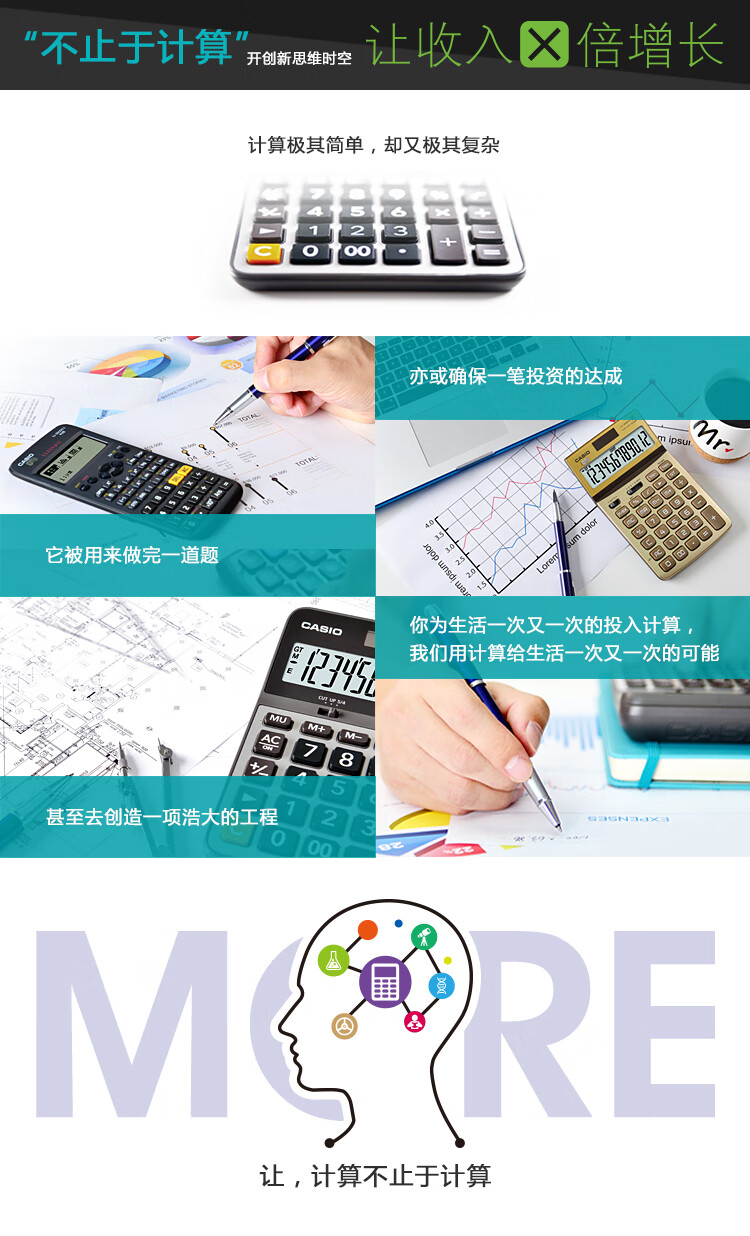 卡西欧（CASIO）小型计算器 12位双电源超宽计算器 塑胶按键 快速反应键 专业计算系列 MH-12-WE 白色