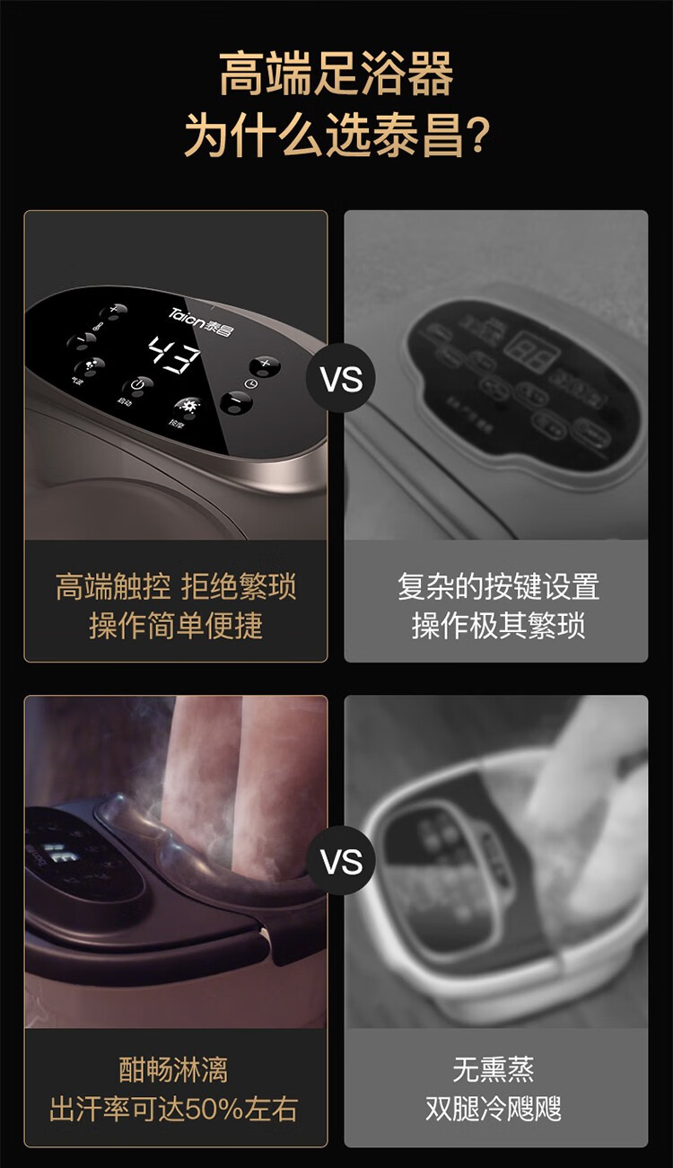 泰昌（Taicn)熏蒸足浴盆全自动自动按摩加热泡脚桶浴足机明星推荐礼物 TC-09AZ6H 黑